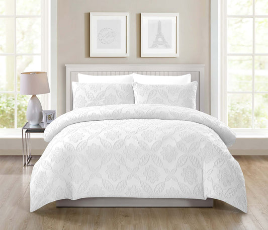 "King Size Solid Color Unique Cut Flower Design Bedding Set: Duvet Cover, Fitted Bedsheet, 4 Pillowcases"